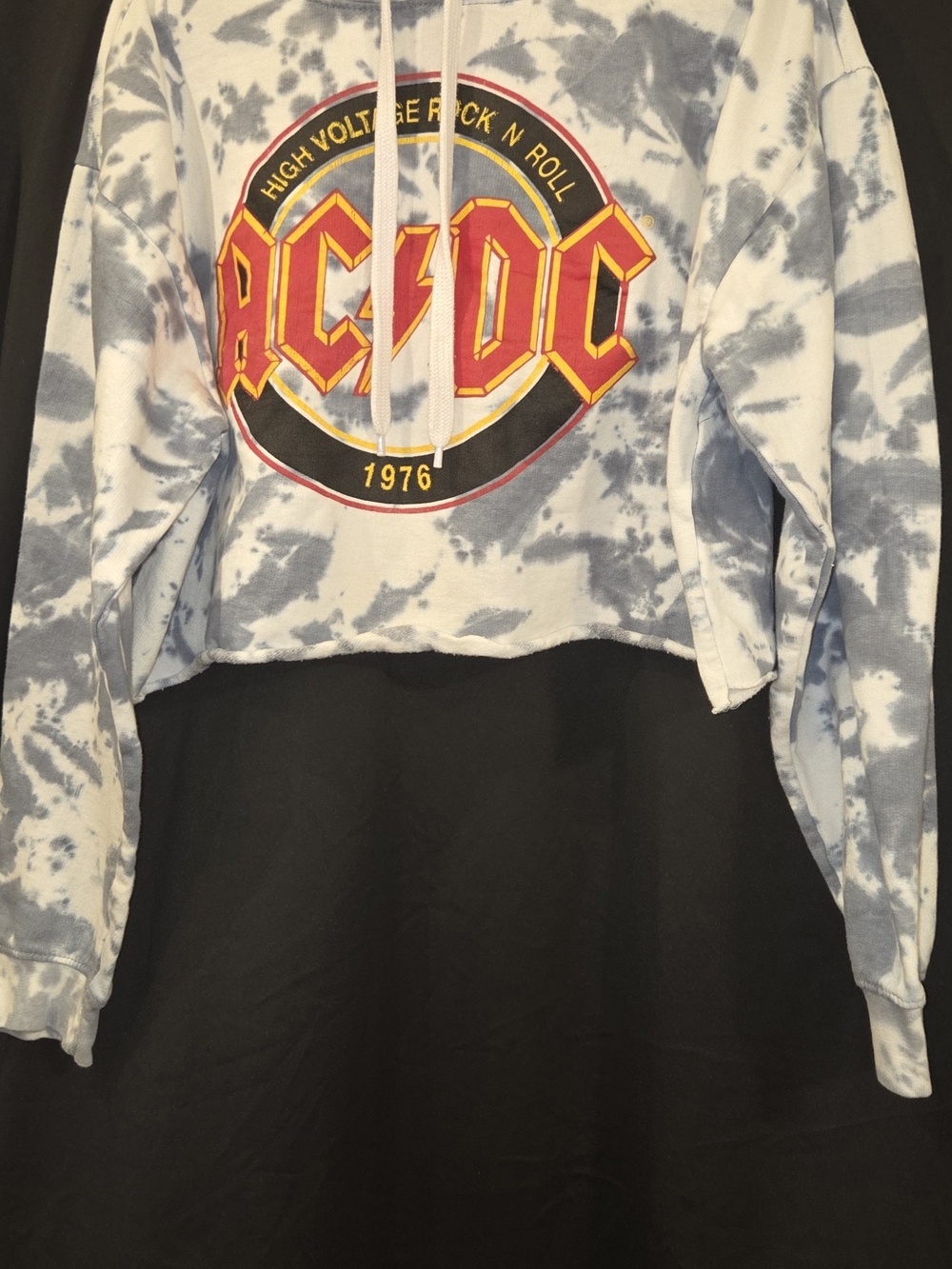 AC/DC High Voltage Rock N Roll 1976 Cropped Tie Dye Hoodie - Women's Large